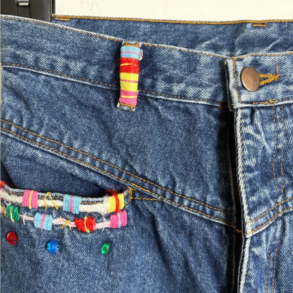 Vintage 80s High Rise Mom Jeans 26 Waist Embellished Denim 100% Cotton - Picture 3 of 12